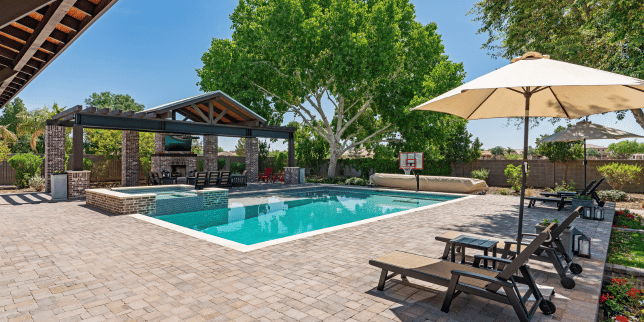 Paver pool deck with lounge area